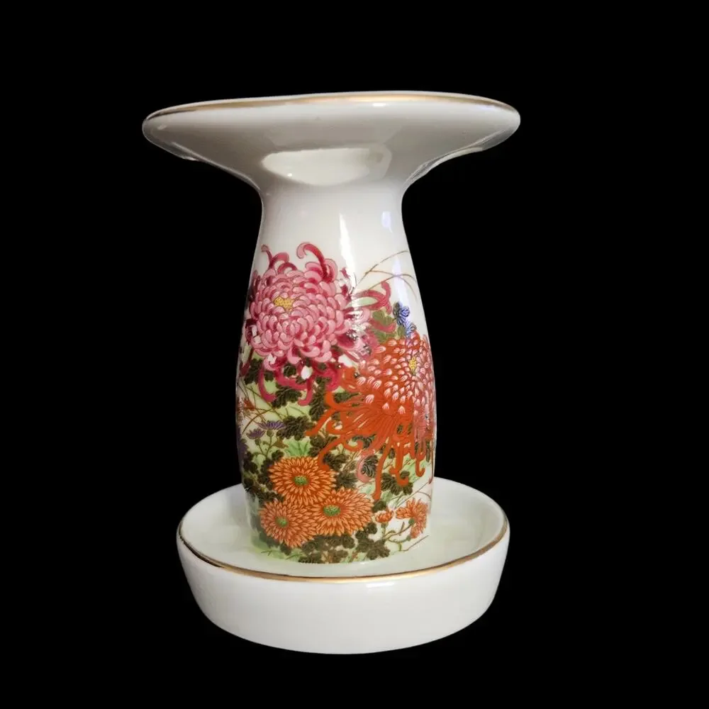 Vintage Shibata Japan 3 Pc Porcelain Bathroom Vanity Set Floral Bird